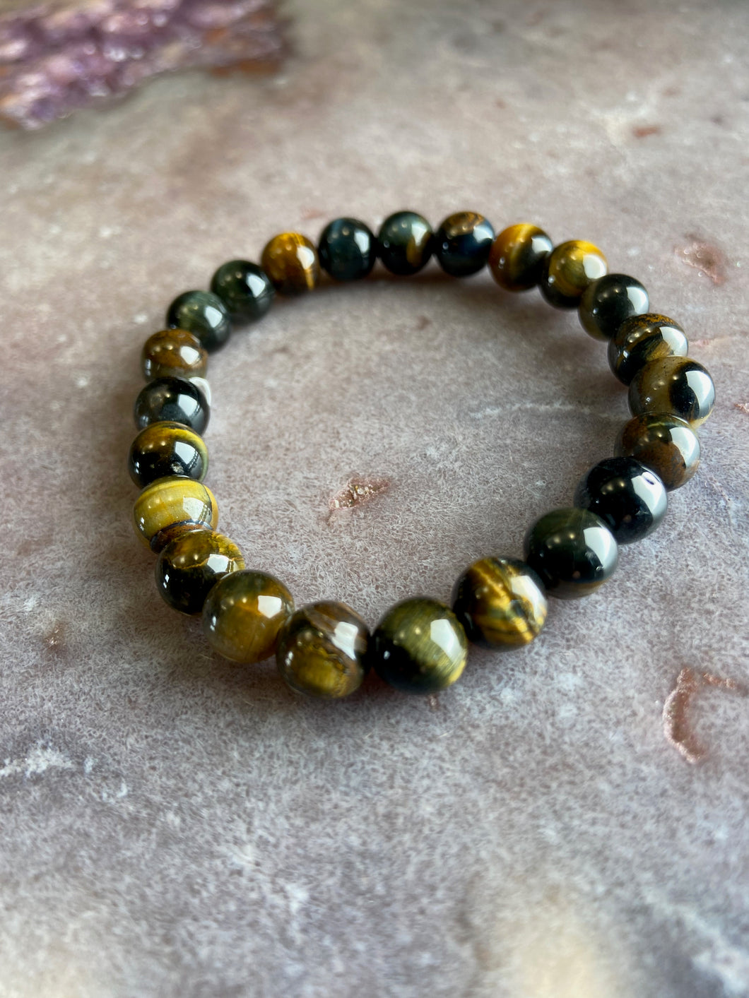 Blue and brown tigers eye stretchy bracelet