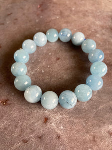Natural Blue Aquamarine Stretch Bracelet - 7 Inch Healing Crystal Gemstone Bead Bangle (Unisex Gift) GB10-A19