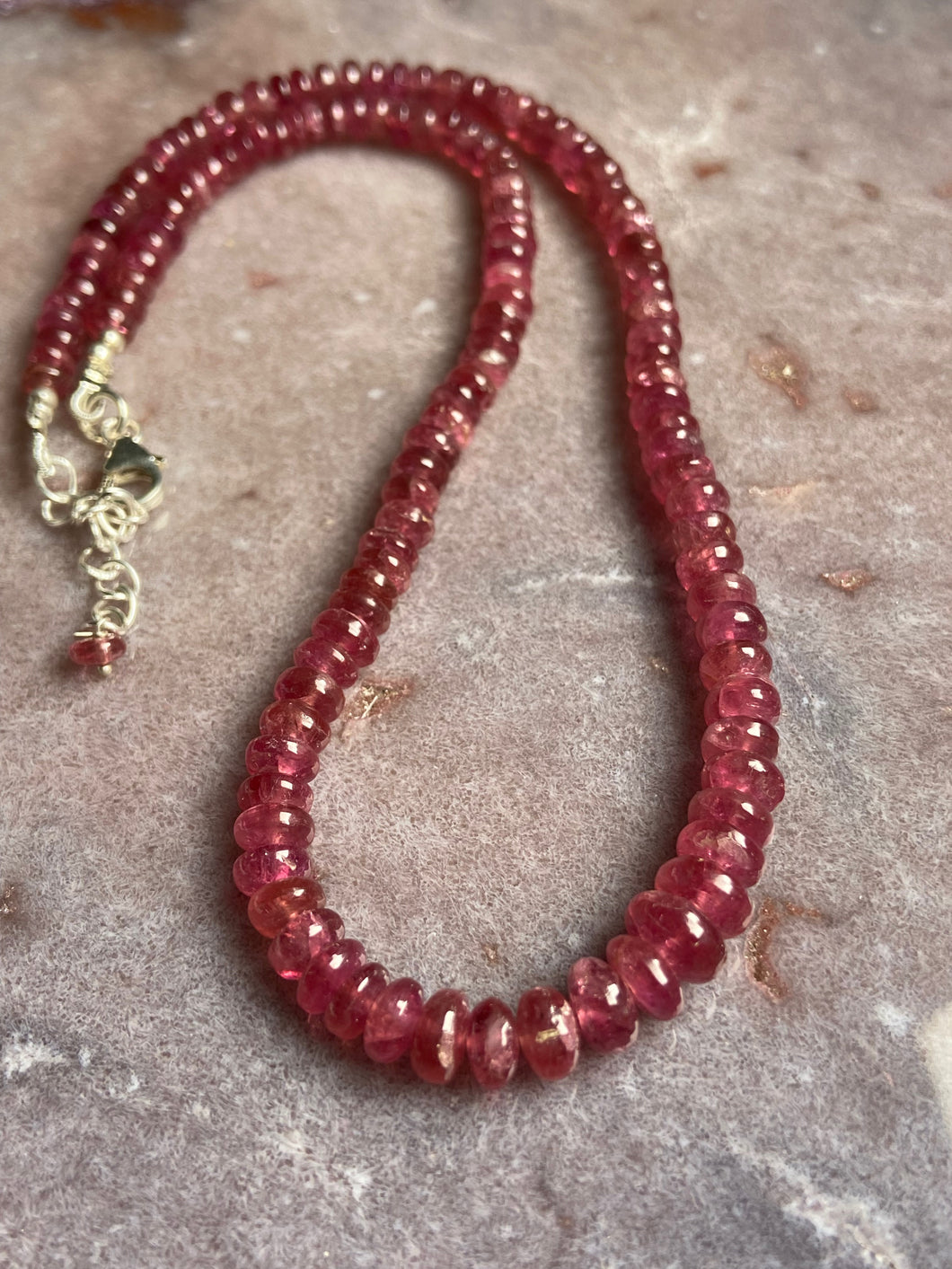 Pink Tourmaline smooth rondelle strand necklace