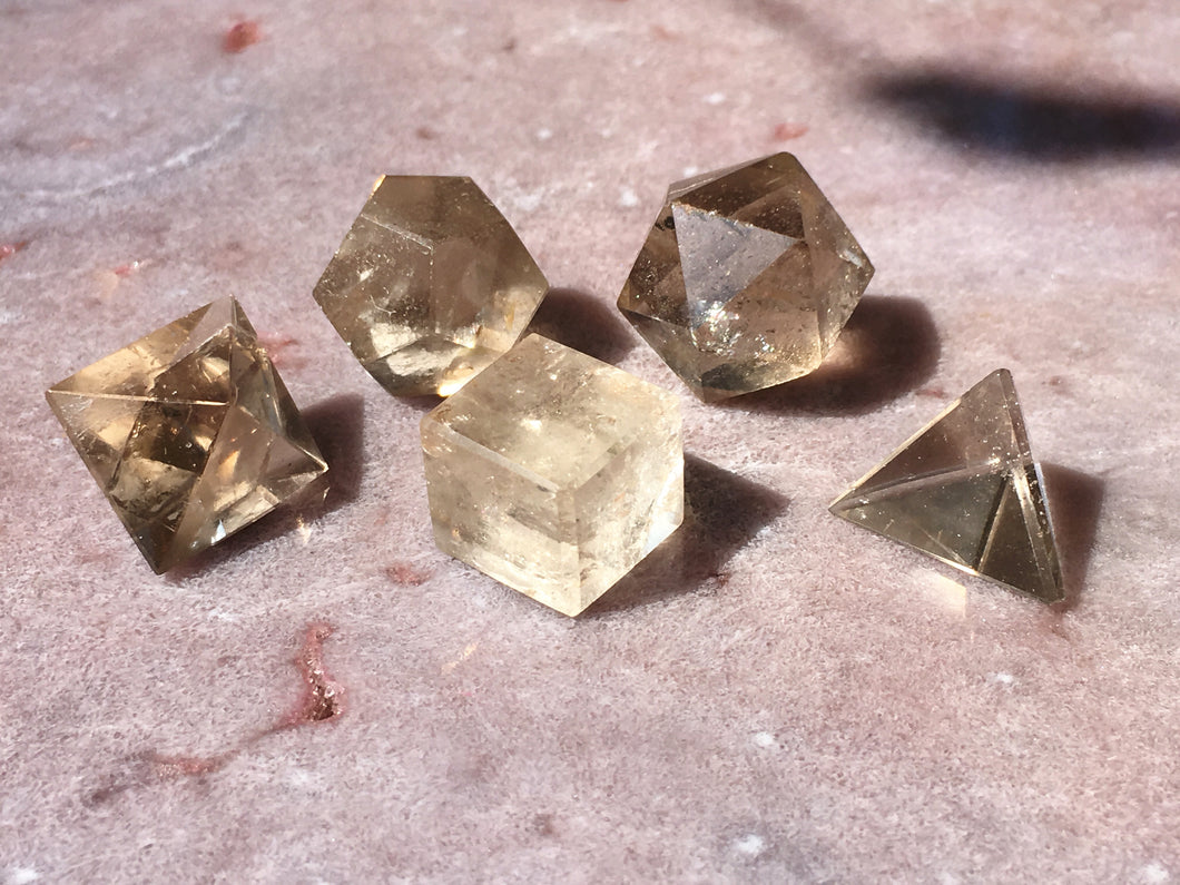 Platonic solids smokey quartz